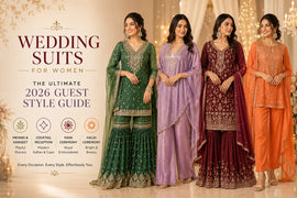 Wedding suits for women featuring designer Sharara, Kaftan, embroidered kurta and festive cape sets for Mehndi, Haldi, Sangeet and Reception at Shree Shivam Raipur and Nagpur.