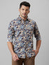 Men Grey Leaf Printed Casual Shirt Full Sleeves With Spread Collar