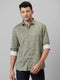 Mens Olive Printed Casual Shirt Full Sleeve With Spread Collar