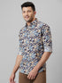 Men Grey Leaf Printed Casual Shirt Full Sleeves With Spread Collar