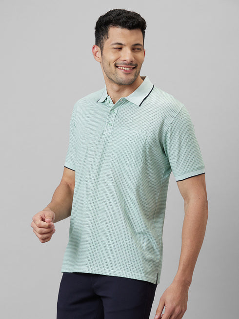 Mens Light Green T-Shirt With Half Sleeves And Spread Collar