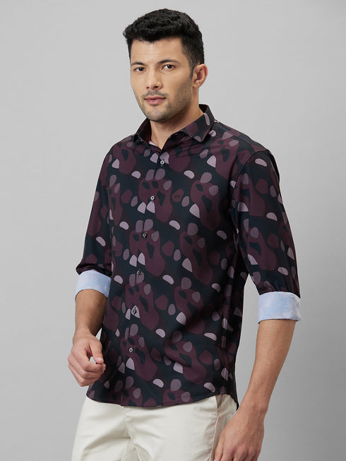 Mens Multicolour Geometric Printed Casual Shirt Full Sleeve With Spread Collar