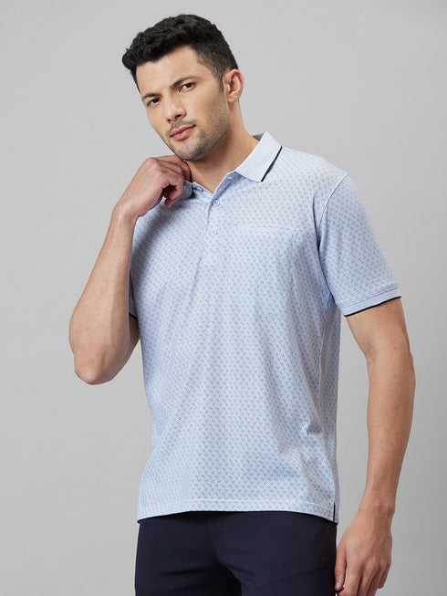 Mens Sky Blue T-Shirt With Half Sleeves And Spread Collar