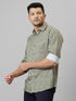 Mens Olive Printed Casual Shirt Full Sleeve With Spread Collar