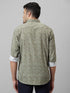 Mens Olive Printed Casual Shirt Full Sleeve With Spread Collar