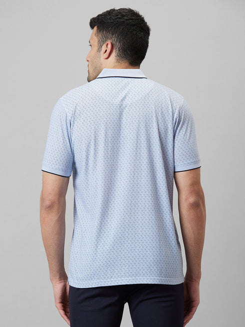 Mens Sky Blue T-Shirt With Half Sleeves And Spread Collar