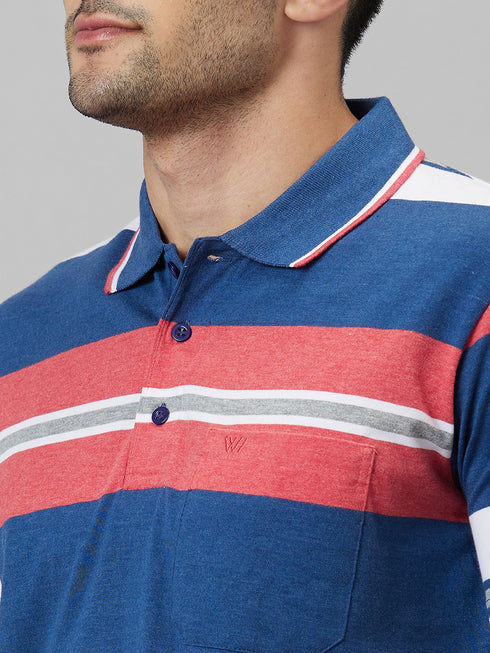 Mens Multicolor Striped Formal T-Shirt With Half Sleeves And Spread Collar