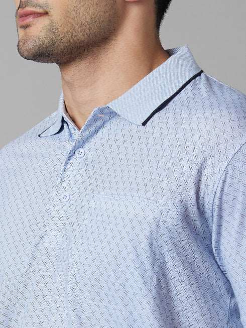 Mens Sky Blue T-Shirt With Half Sleeves And Spread Collar