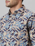Men Grey Leaf Printed Casual Shirt Full Sleeves With Spread Collar