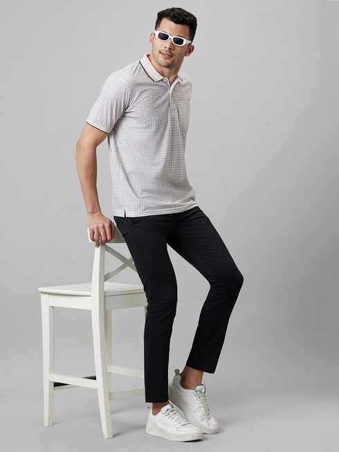 Mens Cream Printed Casual T-Shirt With Half Sleeves And Spread Collar