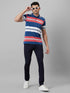 Mens Multicolor Striped Formal T-Shirt With Half Sleeves And Spread Collar