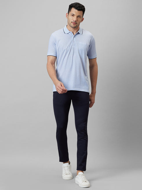 Mens Sky Blue T-Shirt With Half Sleeves And Spread Collar