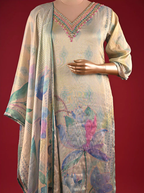 Sky Blue Gown with Kardana and Chid Work