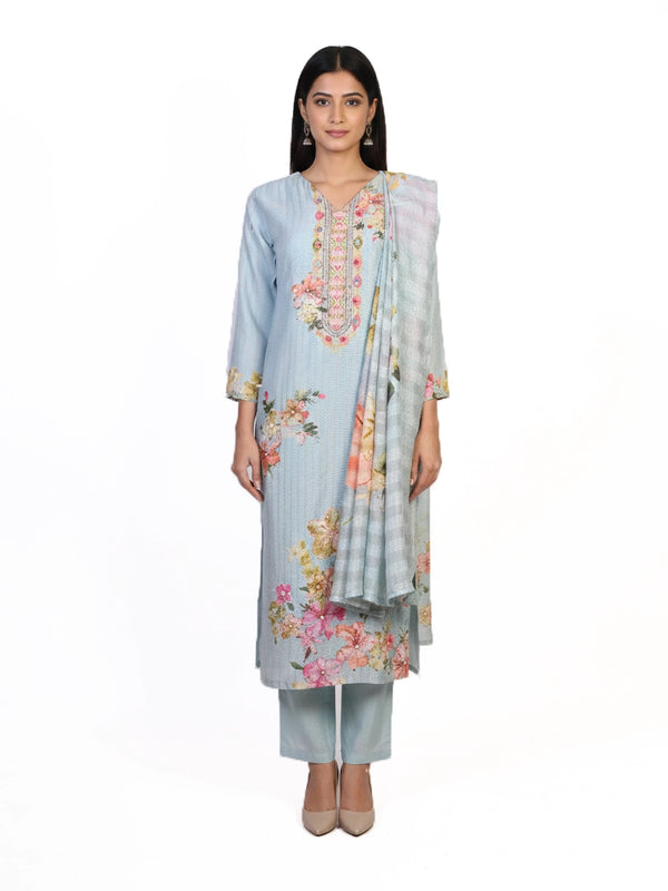 firozi floral printed kurti set for women with dupatta and straight pants elegant ethnic wear