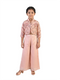 peach printed co ord set for girls with jacket and pants satin silk ethnic party wear kids outfit