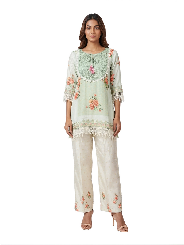 Green Muslin Co Ord Set for Women