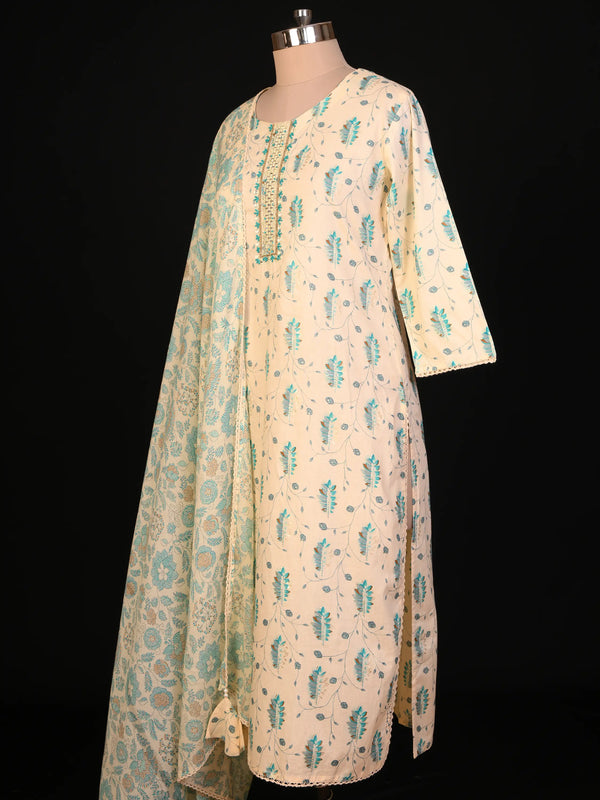 Cream kurti set with Glass Work