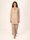 grey embroidered co-ord set for women with striped kurta style top and straight pants casual ethnic wear