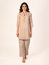 grey embroidered co-ord set for women with striped kurta style top and straight pants casual ethnic wear