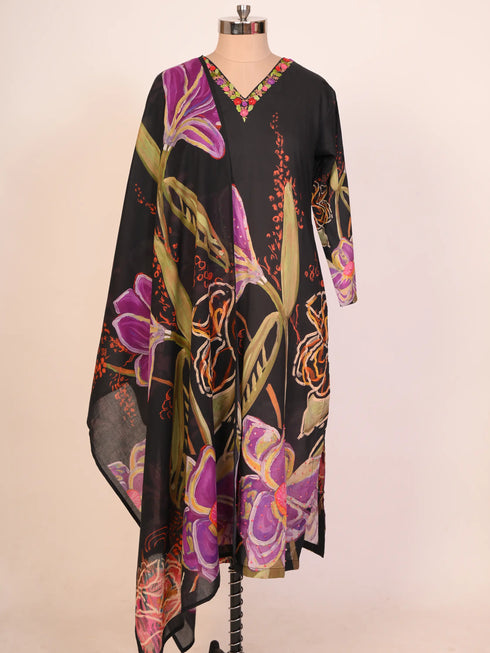 Black kurti set with Thread Work