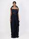 blue embellished indo western dress for women with draped design and statement bodice party wear outfit