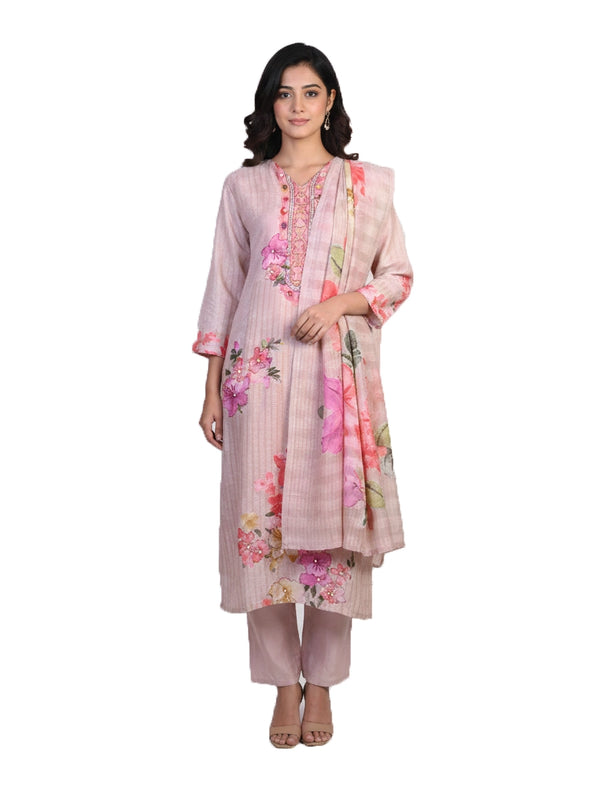 onion pink floral printed kurti set for women with dupatta and straight pants elegant ethnic wear