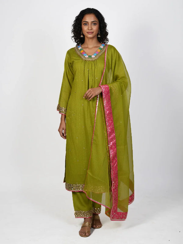 Mustard pink printed kurti set