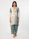 grey printed co-ord set for women with abstract leaf design top and straight pants casual ethnic wear