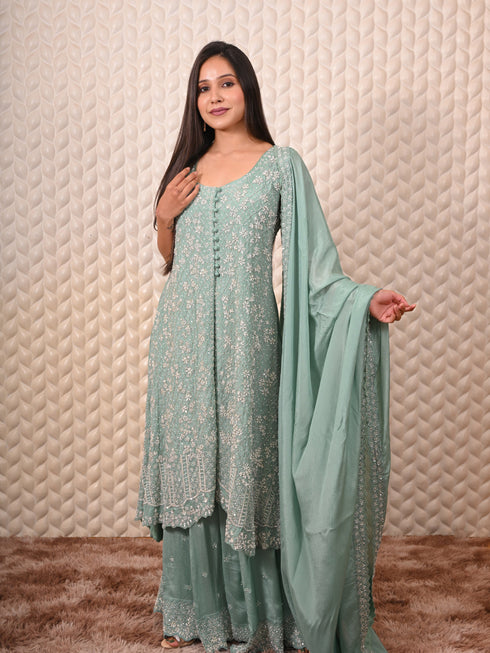 Heavy Kardana Work Sky Kurti