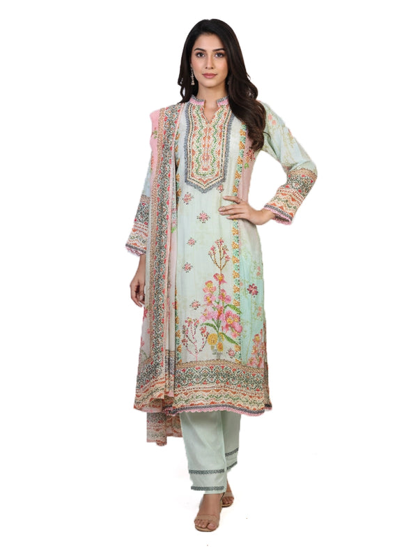 pastel multi floral printed kurti set for women with dupatta and straight pants elegant ethnic wear