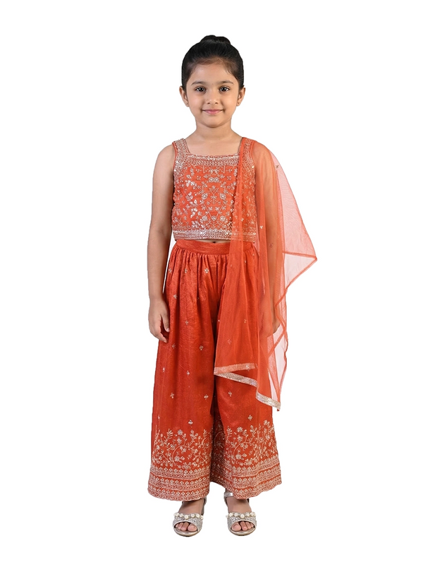 multi color embroidered co ord set for girls with dupatta georgette chinon festive kids outfit