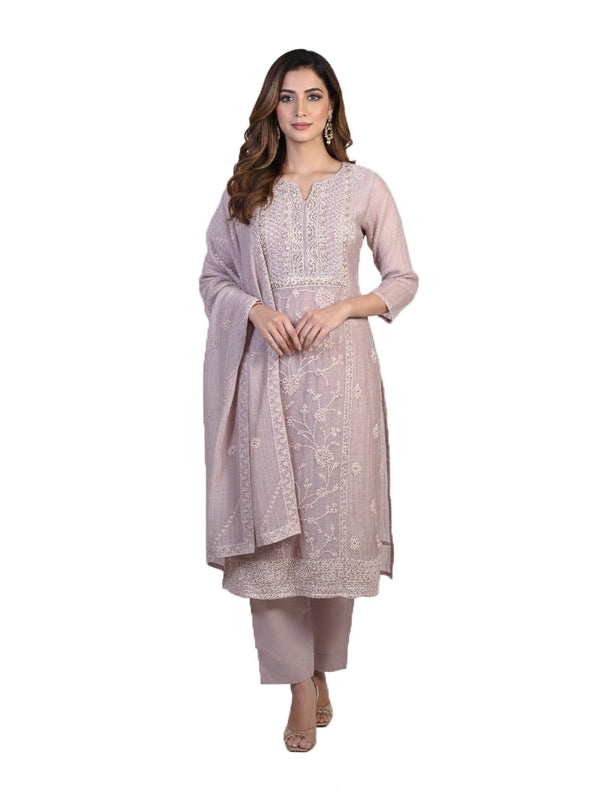 multi color embroidered kurti set for women with dupatta and straight pants elegant ethnic wear