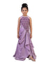 purple embellished party gown for girls with draped design synthetic kids ethnic dress