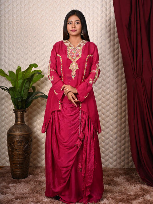 V NeckLine Embroidery Indo Western Set