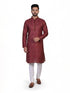 maroon printed kurta set for men with pajama blend cotton festive ethnic wear