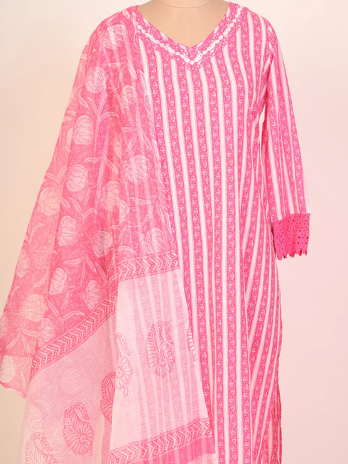 Pink Kurti set with Glass Work