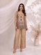 Beige Printed Kurti Set with Embroidered Neckline & Kurti Pants