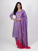 Beige Shimmer Printed Kurti Set with Dupatta