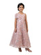 peach embellished party gown for girls with floral lace design crepe satin kids dress