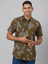 Men Olive Floral Print Sustainable Casual Shirt