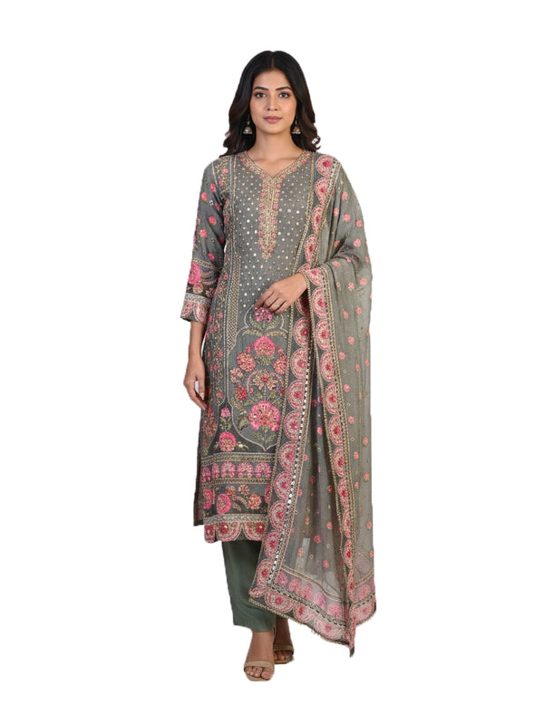 multi color printed kurti set for women with dupatta and straight pants ethnic wear