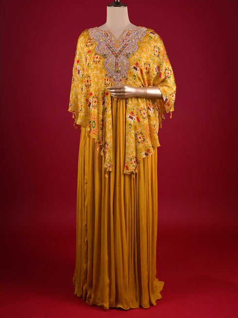 Mustard Gown with Gota Patti and Zari Work