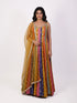 yellow multicolor embroidered indo western gown for women with dupatta and vertical panel design festive wedding wear