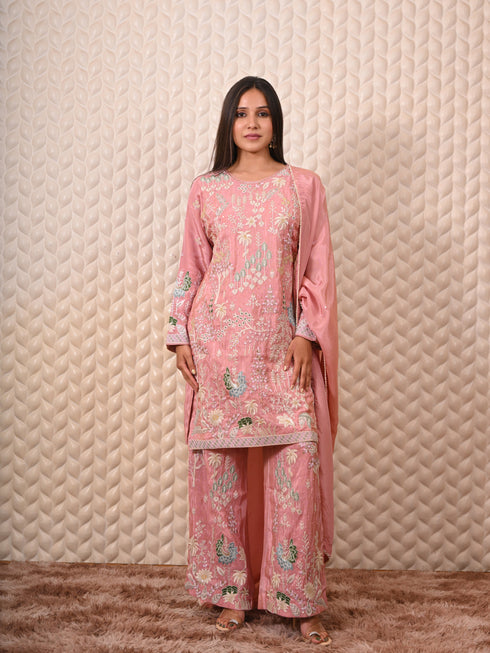Pink Kurti with Moti & Thread Work