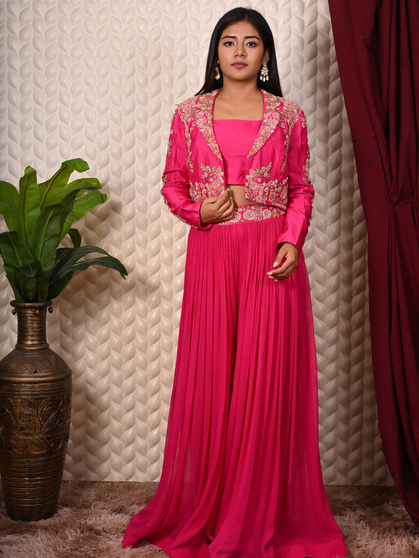 Rani Indo-western set with Thread Work