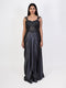 grey embellished indo western dress for women with shimmer fabric and draped silhouette party wear gown