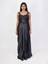 grey embellished indo western dress for women with shimmer fabric and draped silhouette party wear gown