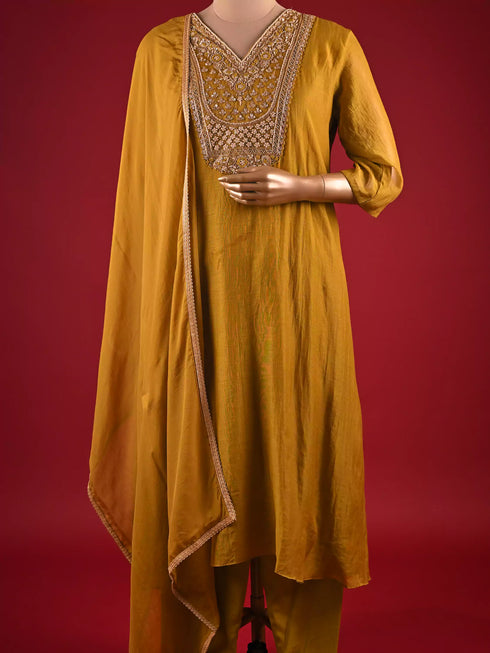 Mehndi Gown with Elegant Zardogi Work