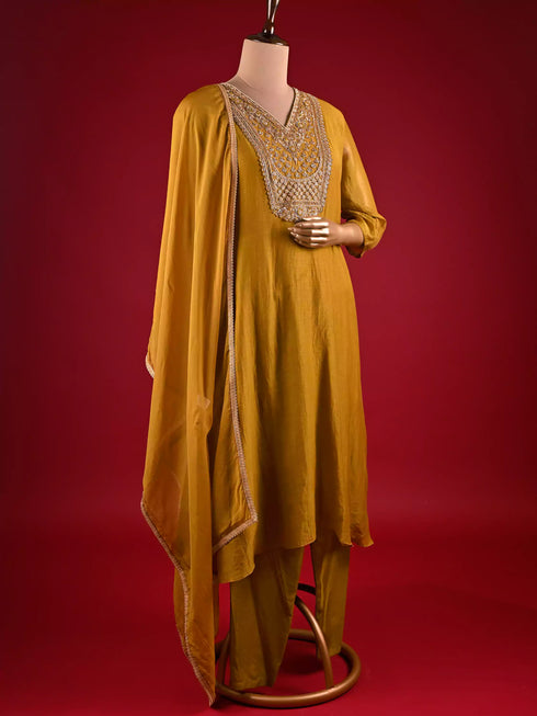 Mehndi Gown with Elegant Zardogi Work