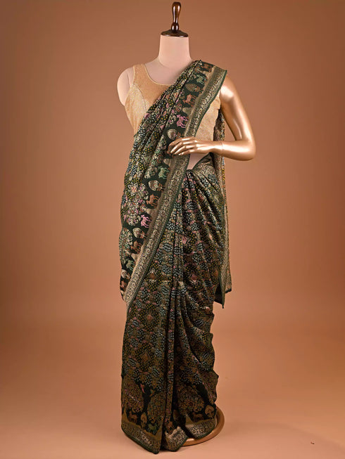 Green Saree Embellished with Intricate Meenakari Detailing